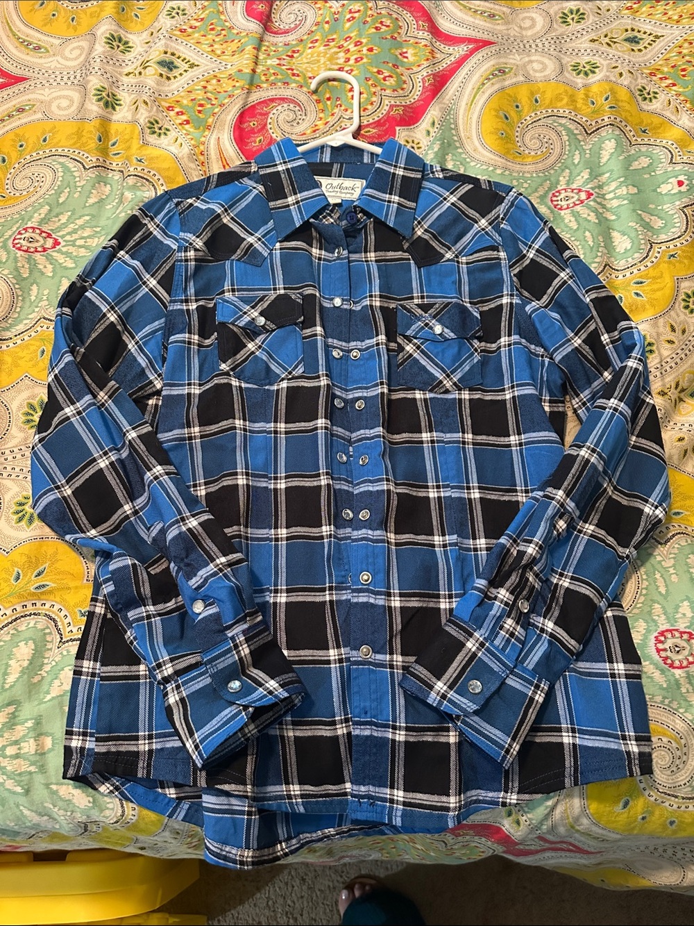 Women's Blue & Black Plaid Button-Front Blouse